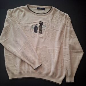 Vintage Mens Golf Knit Crew Neck Embroidered Ivory XXL USA EUC